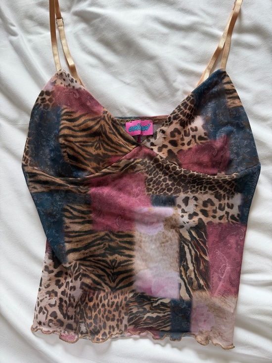 Edikted Tops - Edikted Pink, Brown & Blue Animal-Print Mesh Cami